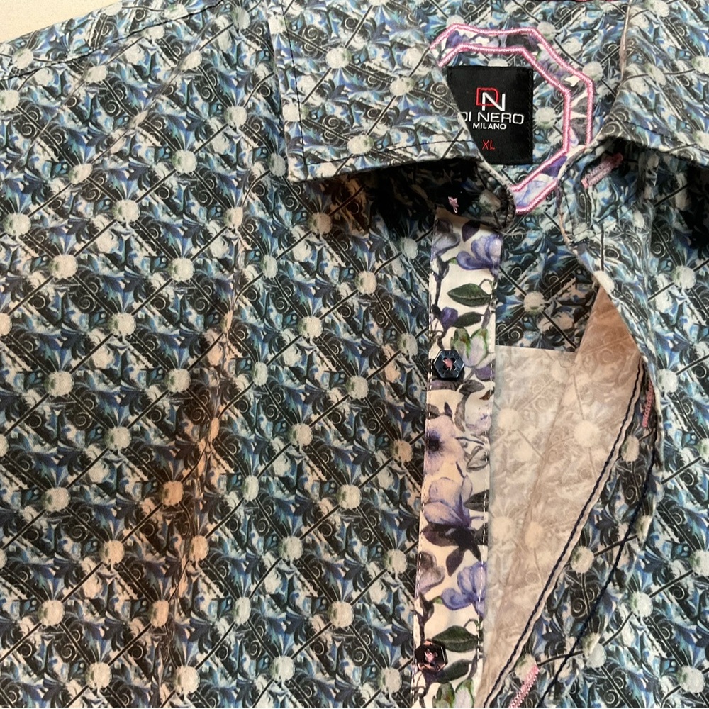 🟢🟣🔵DiNero Milano Floral Button-Up Shirt - Nice Quality! 100% cotton - Picture 7 of 12